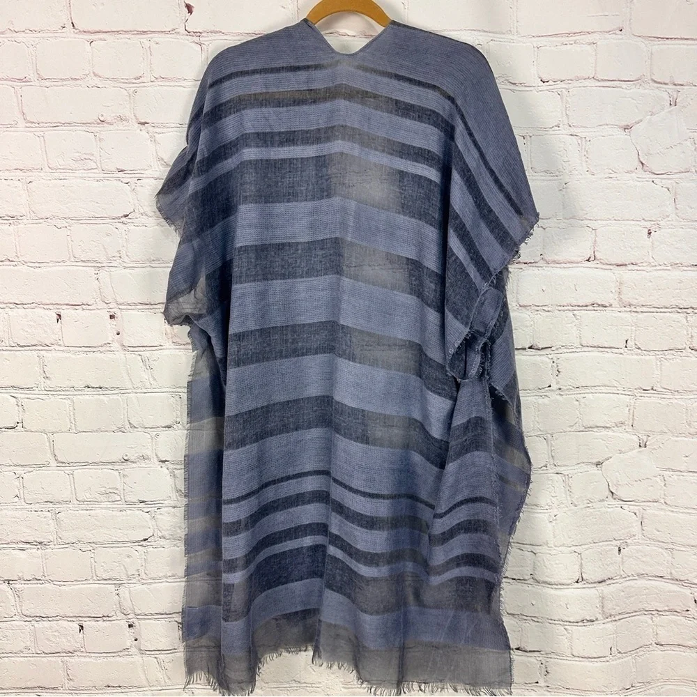 Striped oversized Gray denim blue Kimono Cardigan cape shawl coverup lighweight